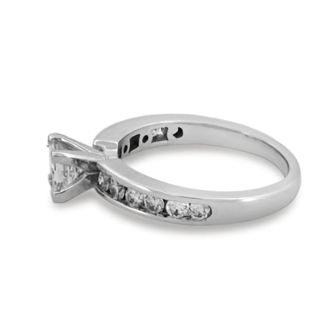 GIA Graded 0.60ct Princess Cut with Round Brilliants Natural Diamond Engagement Ring in 14k White Gold