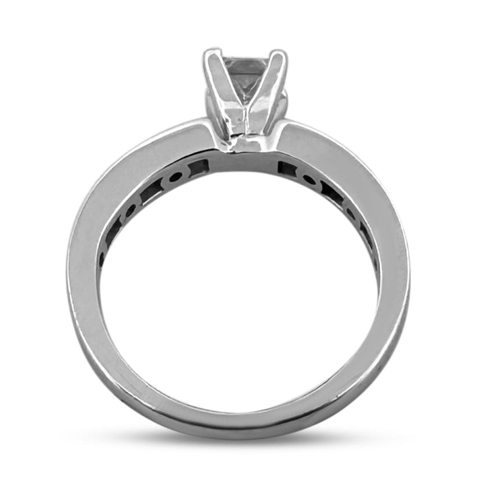 GIA Graded 0.60ct Princess Cut with Round Brilliants Natural Diamond Engagement Ring in 14k White Gold