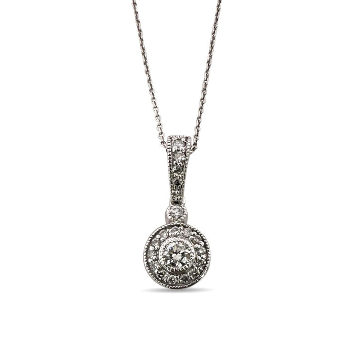 0.30ctw Round Brilliant Natural Diamond Halo Pendant Necklace in 14k White Gold