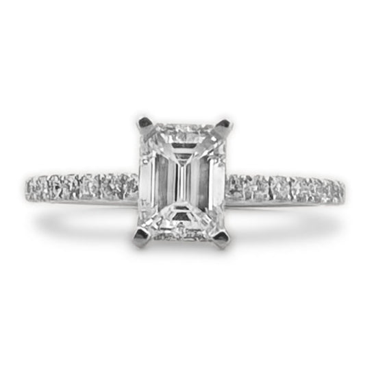 GIA Graded 1.01cts Emerald Cut Center With Round Brilliants Natural Diamond Engagement Ring in 14k White Gold