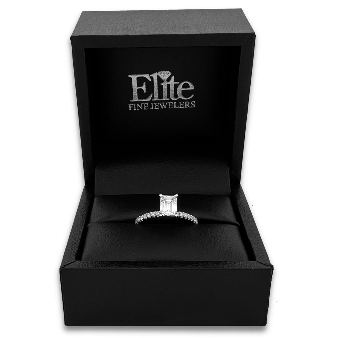 GIA Graded 1.01 Emerald Cut Center With Round Brilliant Natural Diamonds Engagement Ring in 14k White Gold
