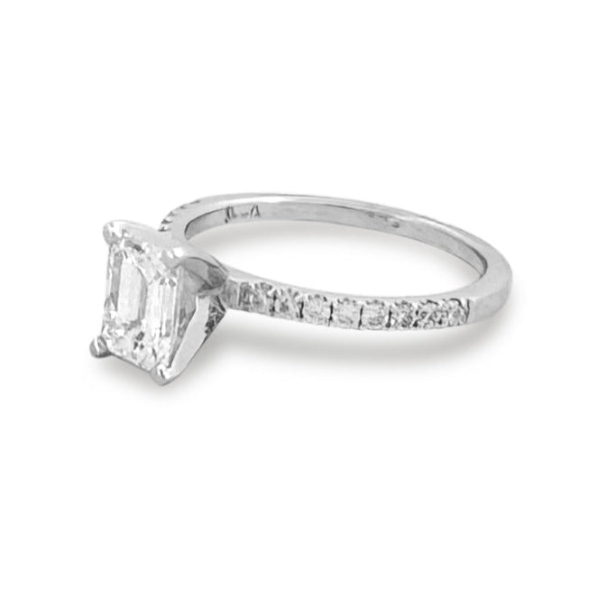 GIA Graded 1.01 Emerald Cut Center With Round Brilliants Natural Diamond Engagement Ring in 14k White Gold