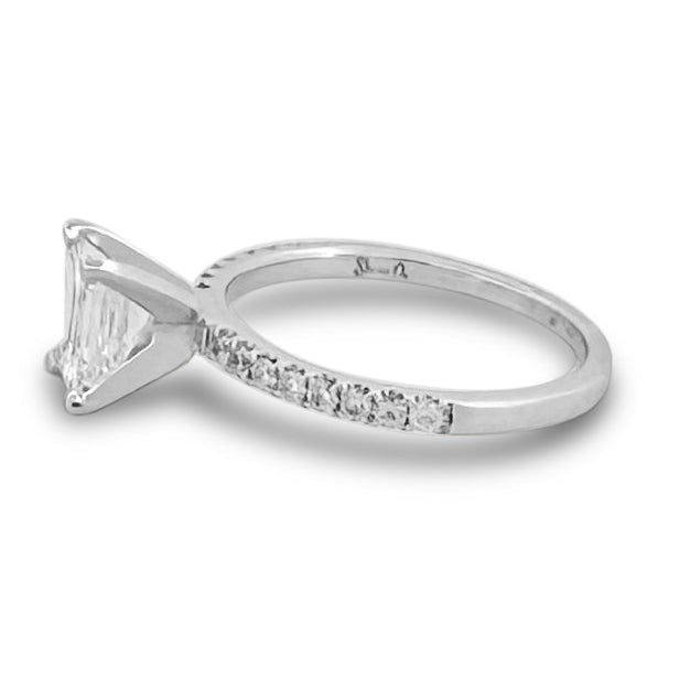 GIA Graded 1.01 Emerald Cut Center With Round Brilliants Natural Diamond Engagement Ring in 14k White Gold