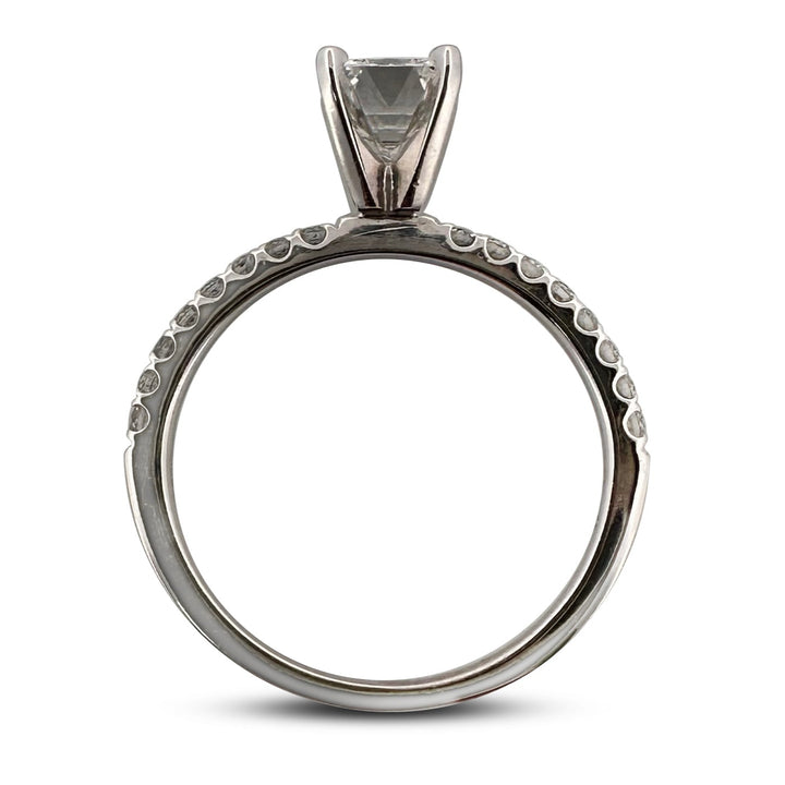 GIA Graded 1.01 Emerald Cut Center With Round Brilliants Natural Diamond Engagement Ring in 14k White Gold