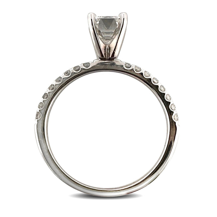 GIA Graded 1.01 Emerald Cut Center With Round Brilliants Natural Diamond Engagement Ring in 14k White Gold