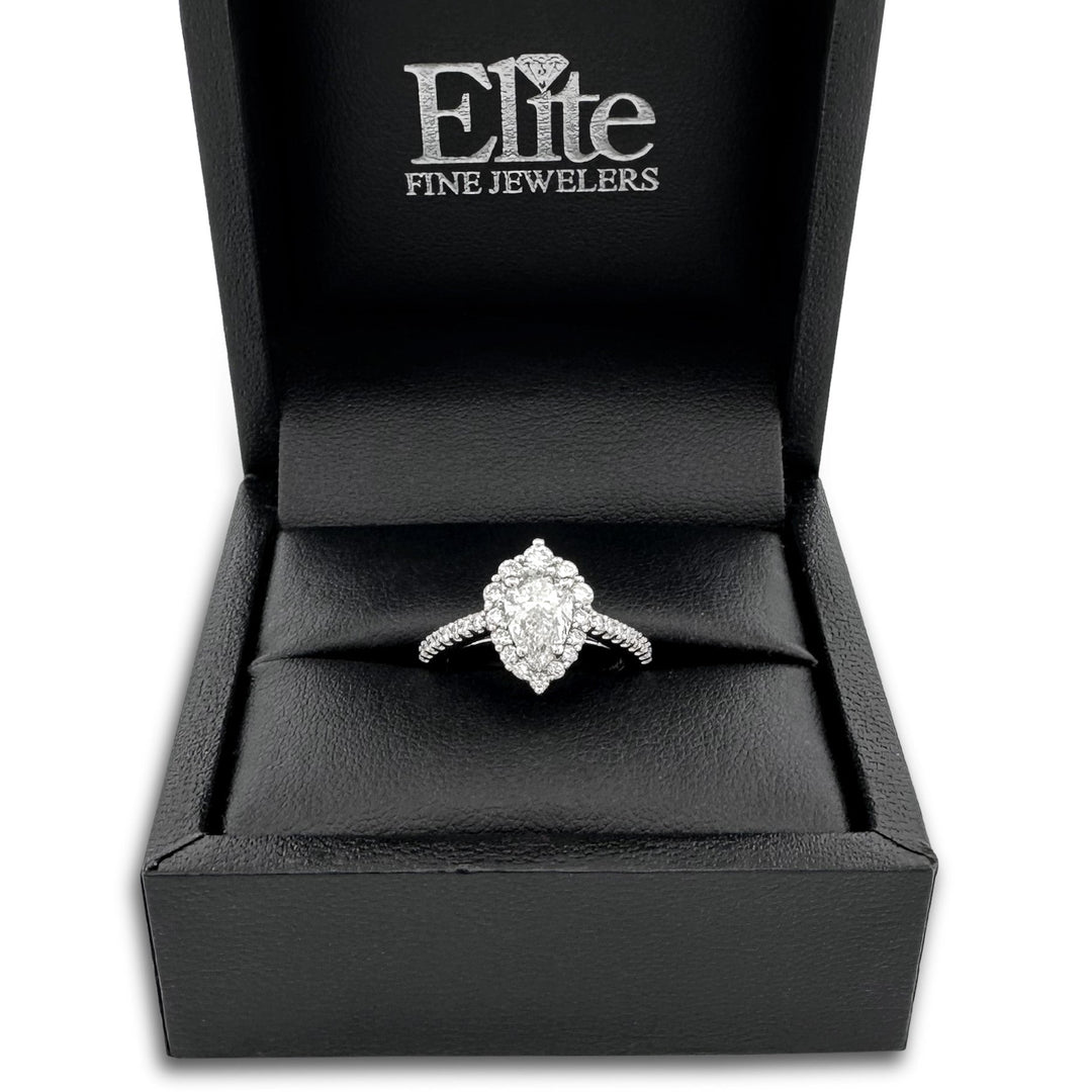 GIA Graded 1.01cts Pear with Round Brilliants Natural Diamond Engagement Ring in 14k White Gold