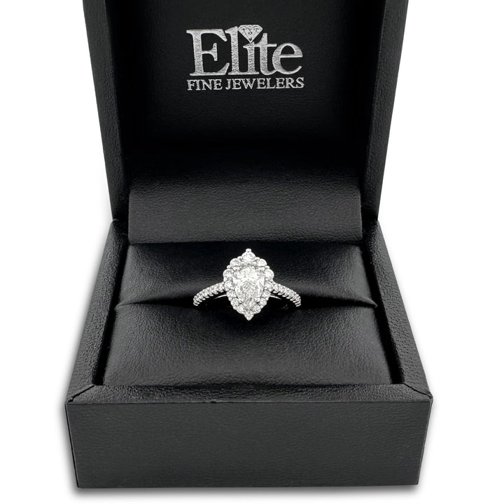 GIA Graded 1.01cts Pear with Round Brilliants Natural Diamond Engagement Ring in 14k White Gold