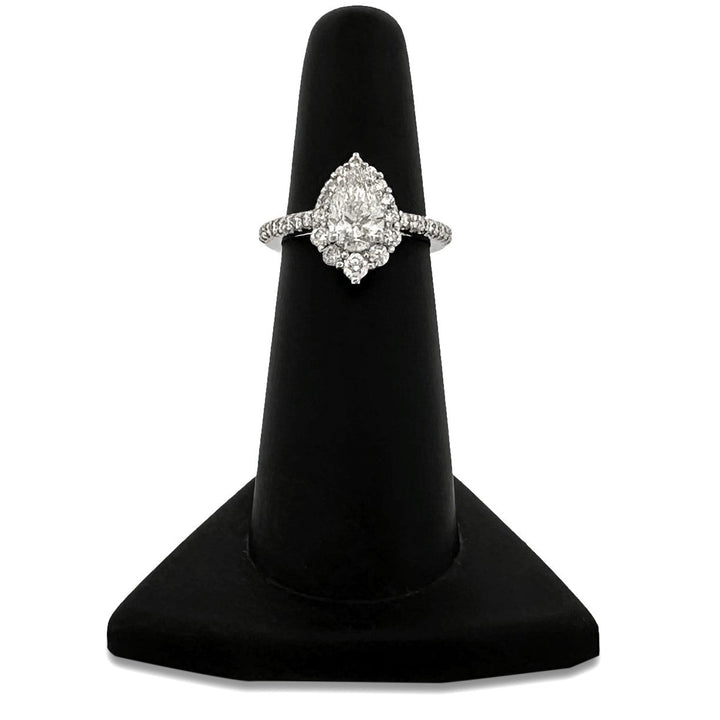 GIA Graded 1.01cts Pear with Round Brilliants Natural Diamond Engagement Ring in 14k White Gold