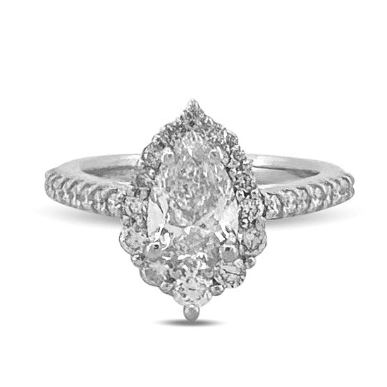 GIA Graded 1.01cts Pear with Round Brilliants Natural Diamond Engagement Ring in 14k White Gold