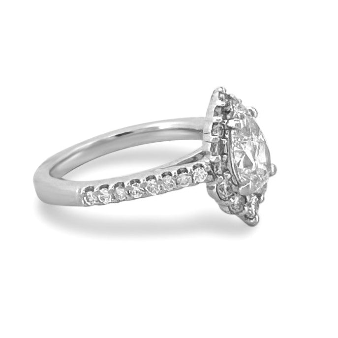 GIA Graded 1.01cts Pear with Round Brilliants Natural Diamond Engagement Ring in 14k White Gold