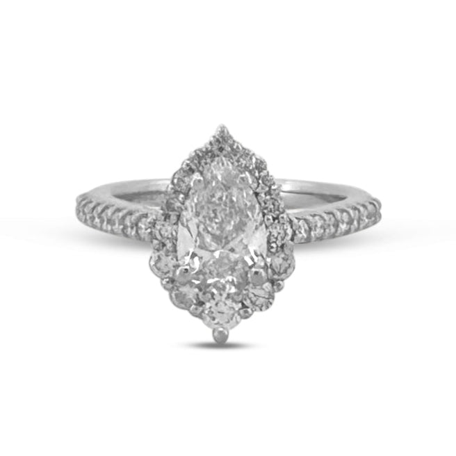 GIA Graded 1.01cts Pear with Round Brilliant Natural Diamond Engagement Ring in 14k White Gold
