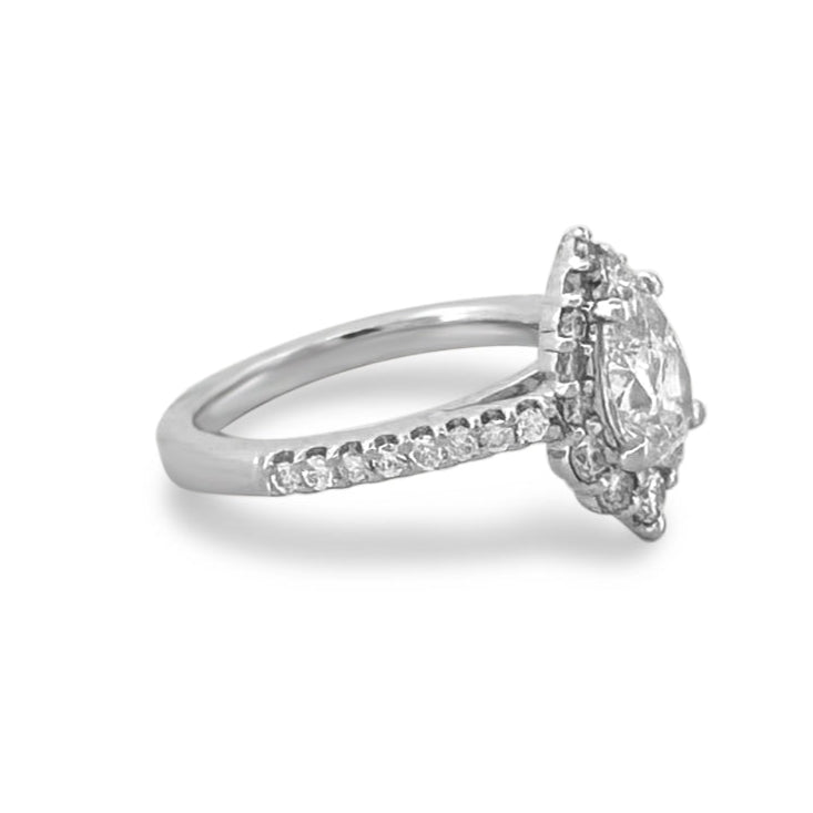 GIA Graded 1.01cts Pear with Round Brilliant Natural Diamond Engagement Ring in 14k White Gold
