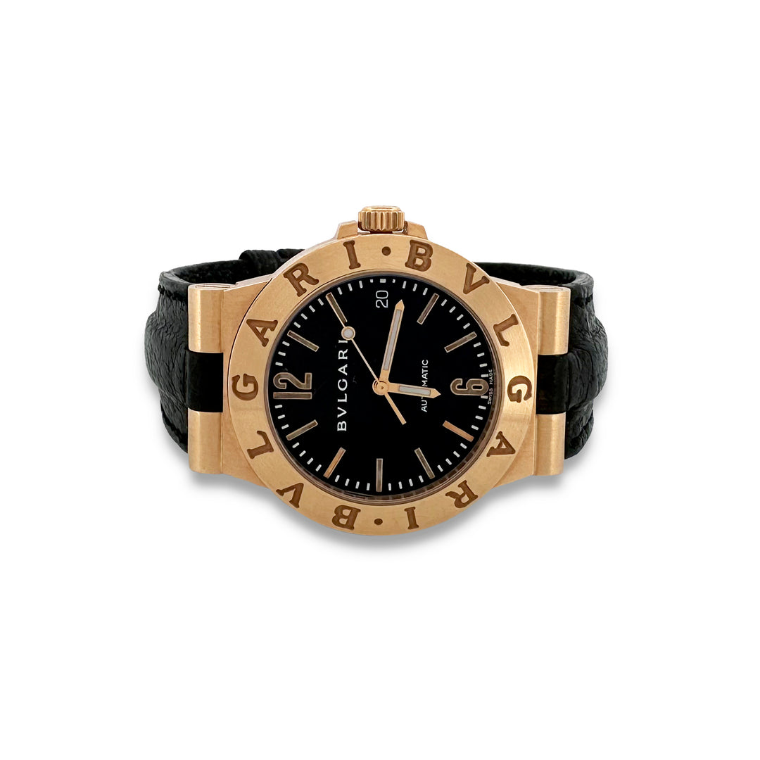Bvlgari Diagono 18k Yellow Gold Automatic Leather Strap Watch