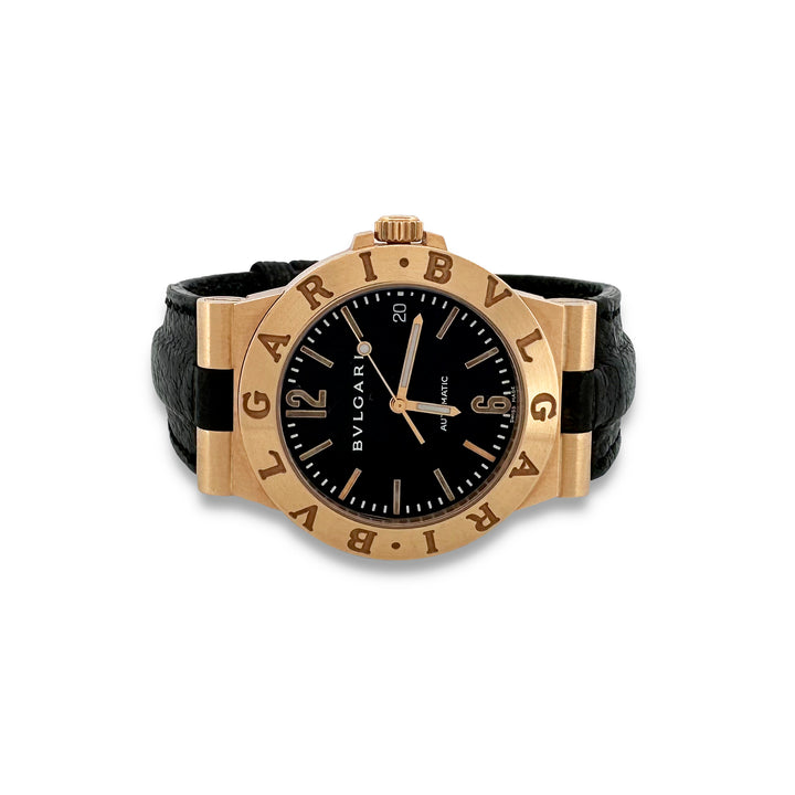 Bvlgari Diagono 18k Yellow Gold Automatic Leather Strap Watch