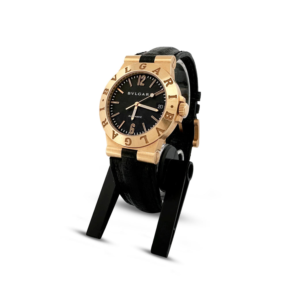 Bvlgari Diagono 18k Yellow Gold Automatic Leather Strap Watch