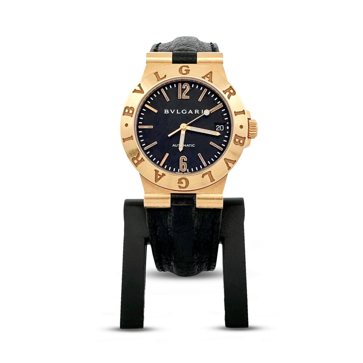 Bvlgari Diagono 18k Yellow Gold Automatic Leather Strap Watch