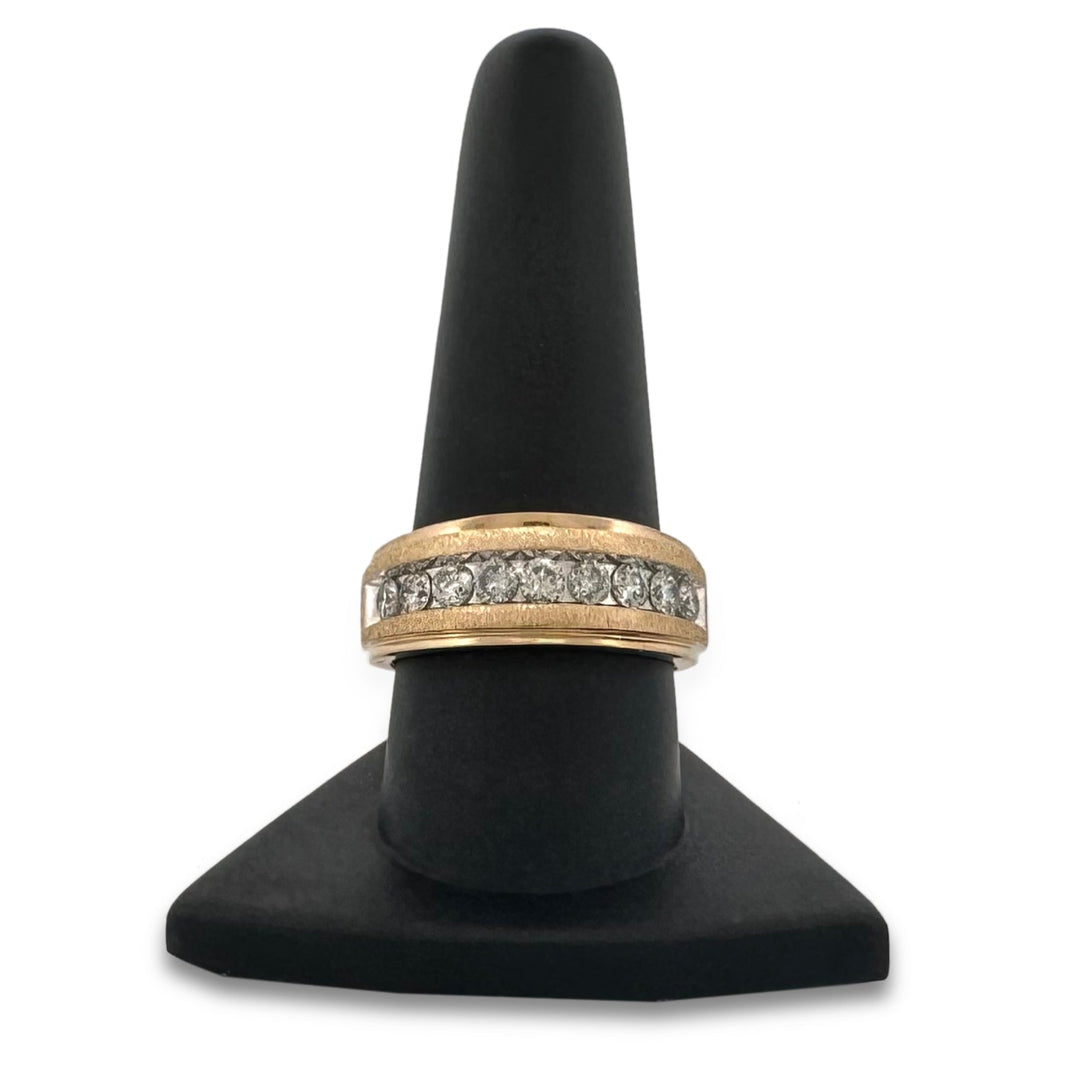 0.90ctw Round Brilliant Natural Diamond Men's 9-Stone Band in 10k Two-tone Gold