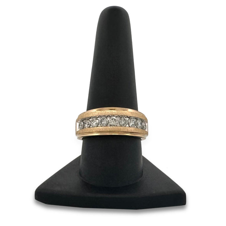 0.90ctw Round Brilliant Natural Diamond Men's 9-Stone Band in 10k Two-tone Gold