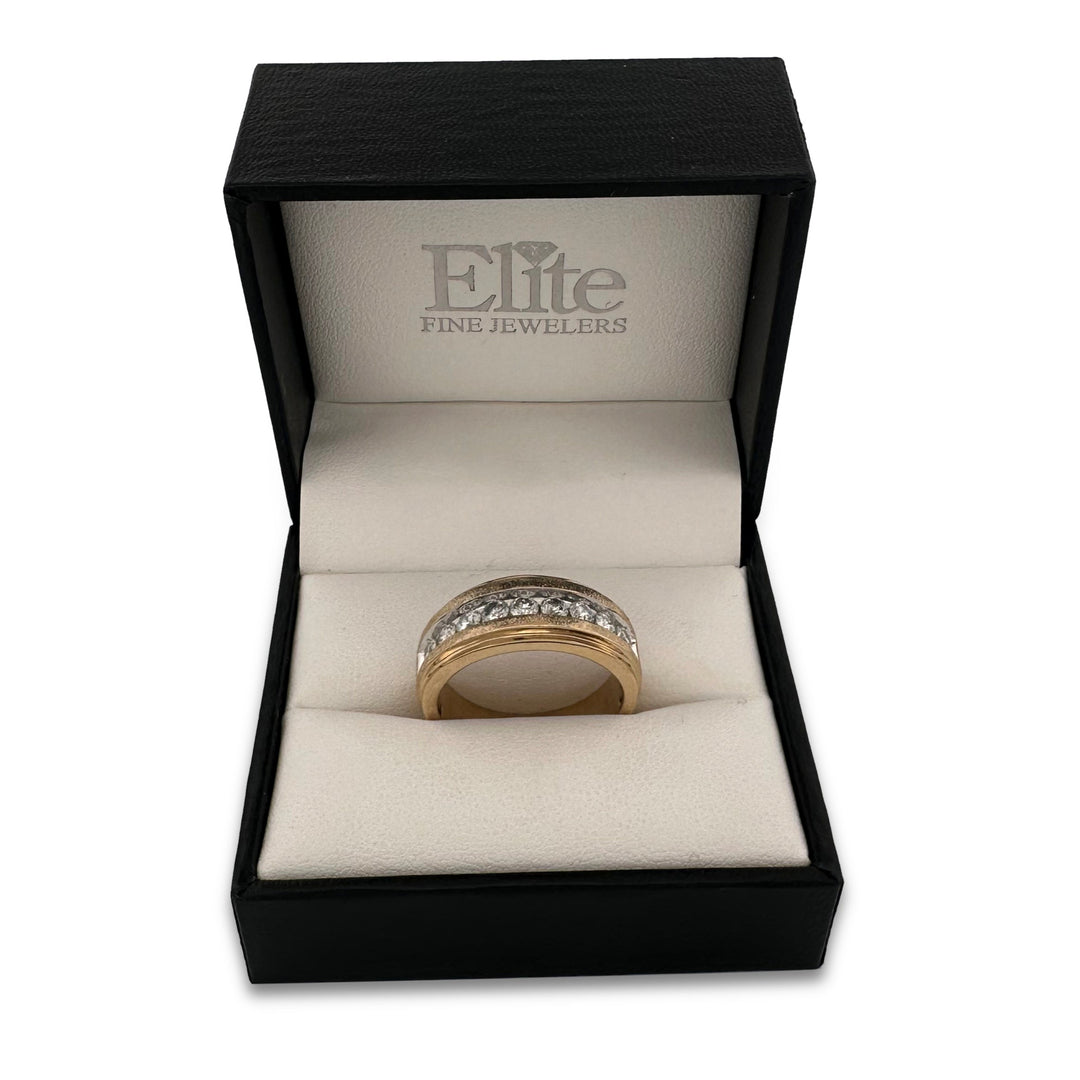 0.90ctw Round Brilliant Natural Diamond Men's 9-Stone Band in 10k Two-tone Gold
