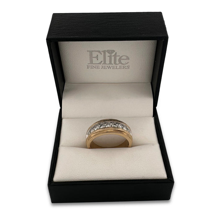 0.90ctw Round Brilliant Natural Diamond Men's 9-Stone Band in 10k Two-tone Gold