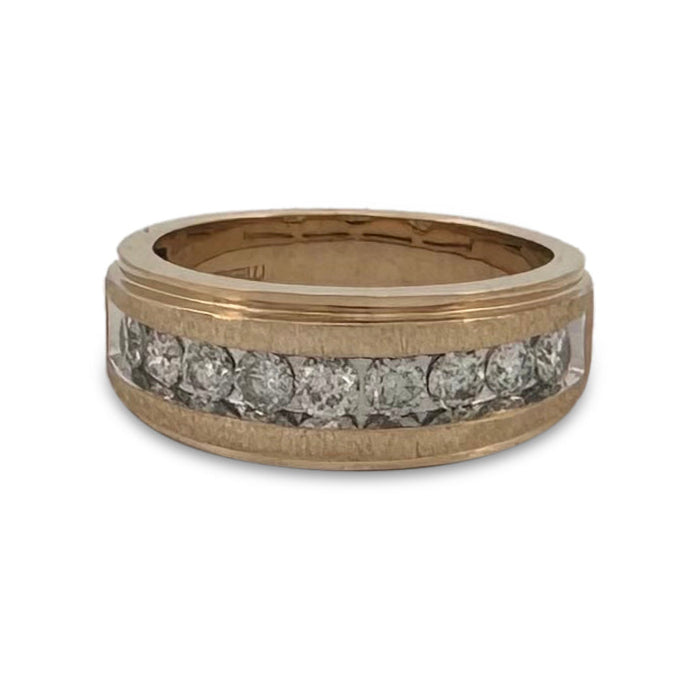 0.90ctw Round Brilliant Natural Diamond Men's 9-Stone Band in 10k Two-tone Gold