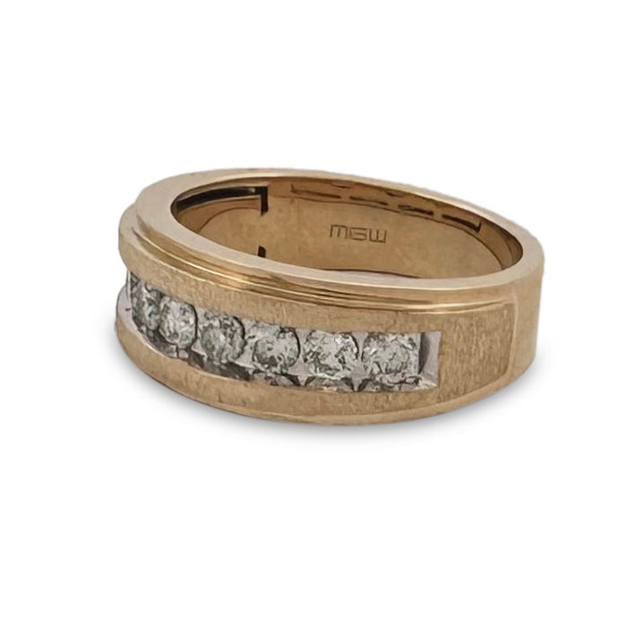0.90ctw Round Brilliant Natural Diamond Men's 9-Stone Band in 10k Two-tone Gold