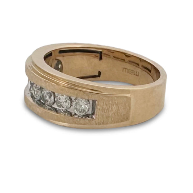 0.90ctw Round Brilliant Natural Diamond Men's 9-Stone Band in 10k Two-tone Gold