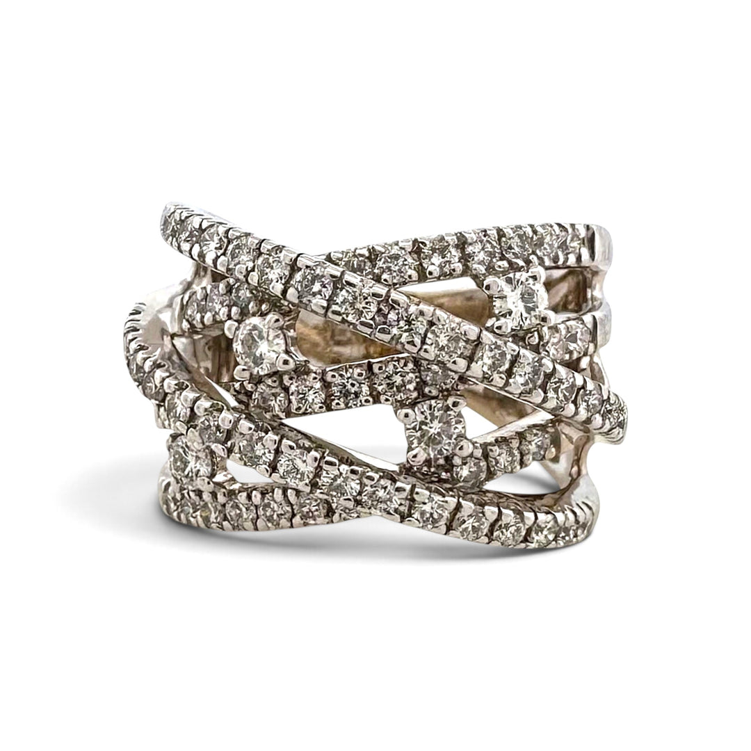 0.75ctw Round Brilliant Natural Diamond Crossover Cocktail Ring in 14k White Gold