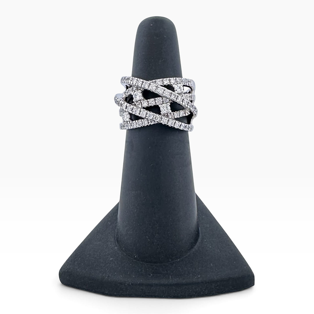 0.75ctw Round Brilliant Natural Diamond Crossover Cocktail Ring in 14k White Gold