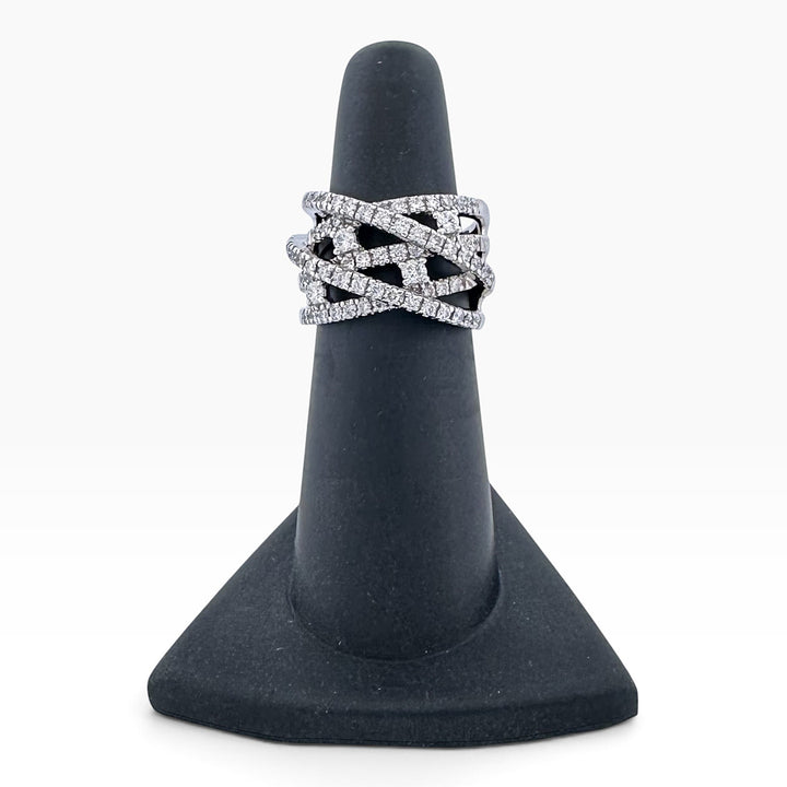 0.75ctw Round Brilliant Natural Diamond Crossover Cocktail Ring in 14k White Gold