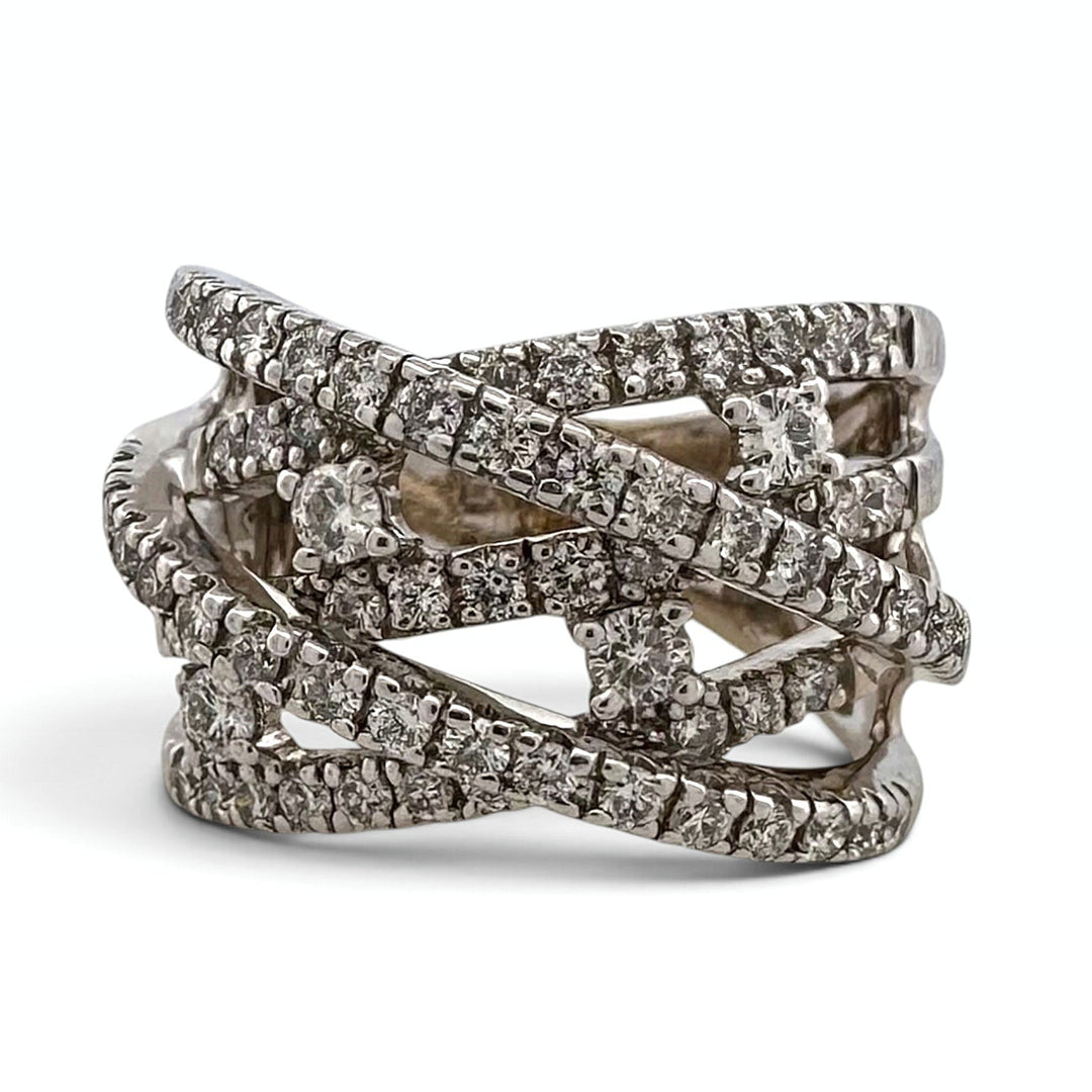 0.75ctw Round Brilliant Natural Diamond Crossover Cocktail Ring in 14k White Gold