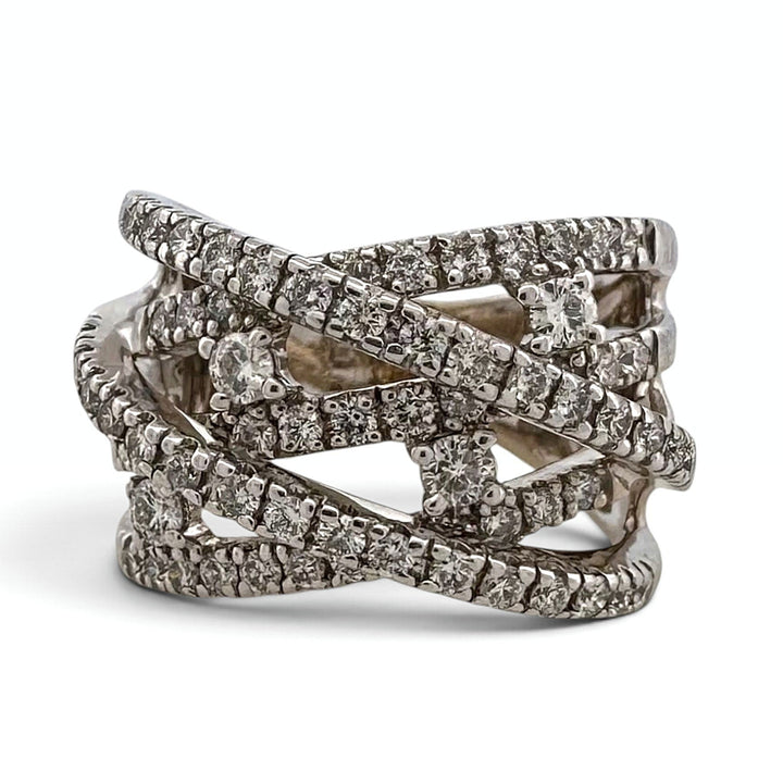 0.75ctw Round Brilliant Natural Diamond Crossover Cocktail Ring in 14k White Gold