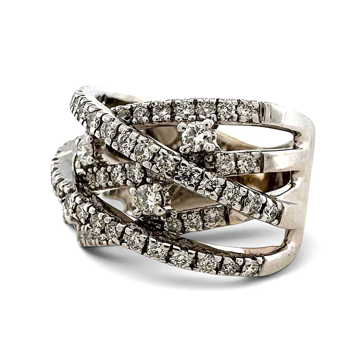 0.75ctw Round Brilliant Natural Diamond Crossover Cocktail Ring in 14k White Gold