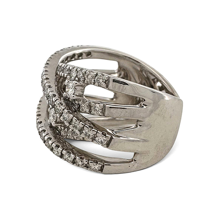 0.75ctw Round Brilliant Natural Diamond Crossover Cocktail Ring in 14k White Gold