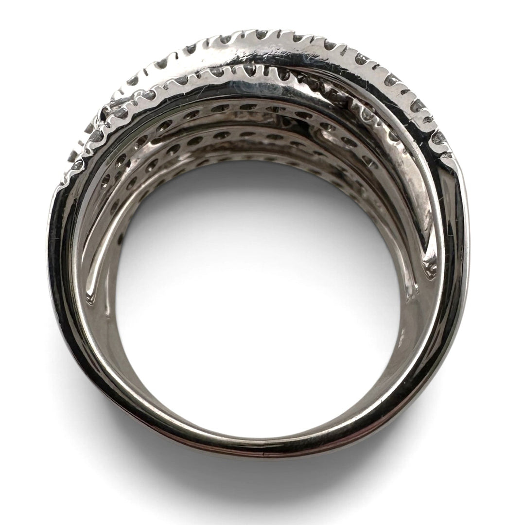 0.75ctw Round Brilliant Natural Diamond Crossover Cocktail Ring in 14k White Gold