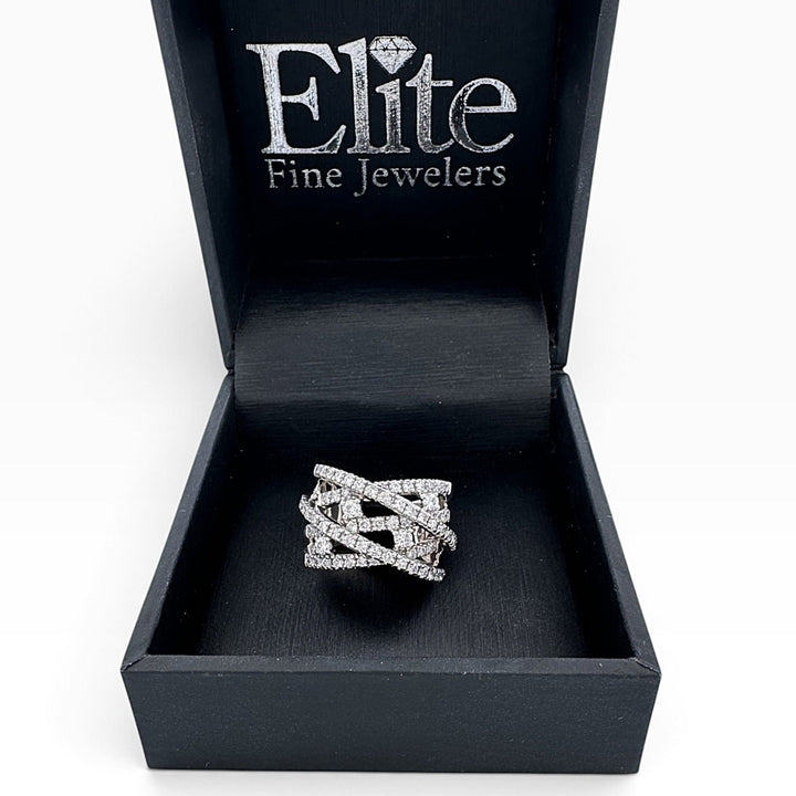 0.75ctw Round Brilliant Natural Diamond Crossover Cocktail Ring in 14k White Gold