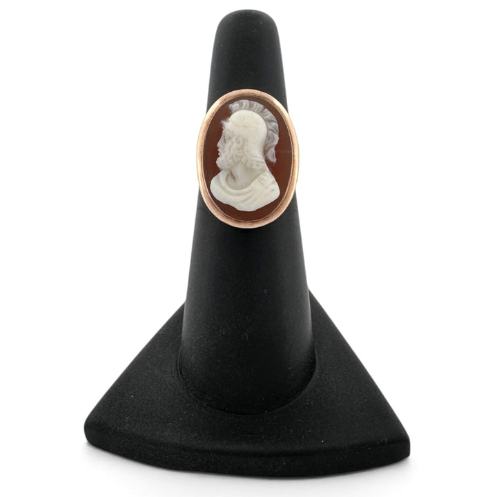 Vintage Carved Sardonyx Hardstone Roman Soldier Cameo Ring in 14k Yellow Gold