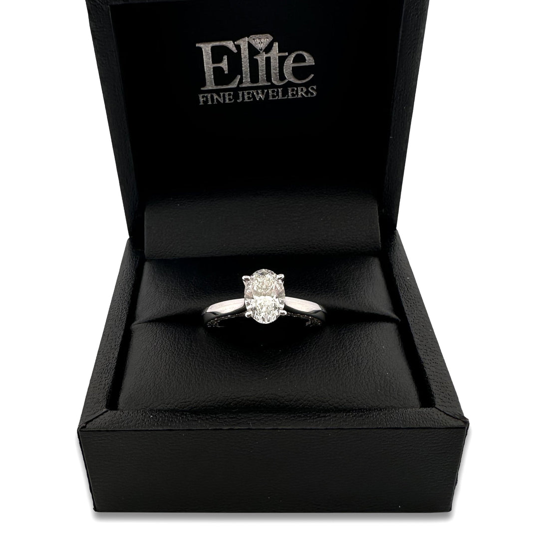 GSI Graded 2.10ctw Oval With Round Brilliants Lab-Grown Diamond Engagement Ring in 14k White Gold