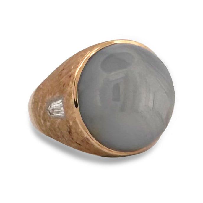 35cts Star Sapphire Cabochon and Diamond Men's Ring in 14k Yellow Gold