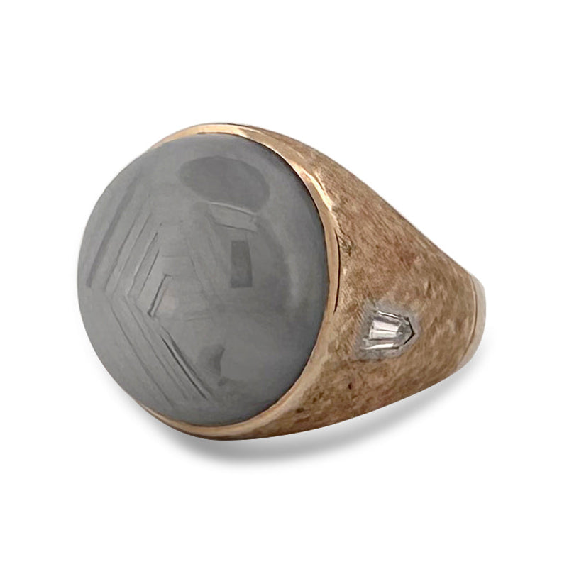 35cts Star Sapphire Cabochon and Diamond Men's Ring in 14k Yellow Gold