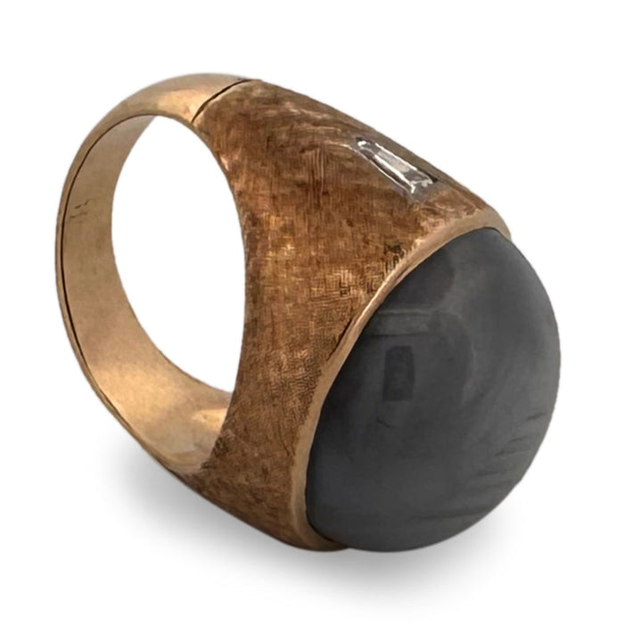 35cts Star Sapphire Cabochon and Diamond Men's Ring in 14k Yellow Gold
