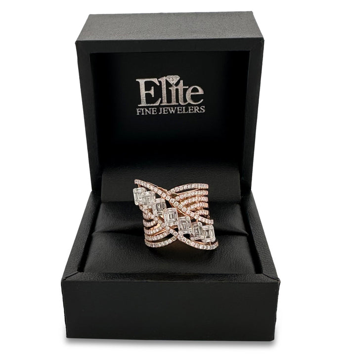2ctw Round & Baguette Natural Diamond Cocktail Ring in 18k Rose Gold