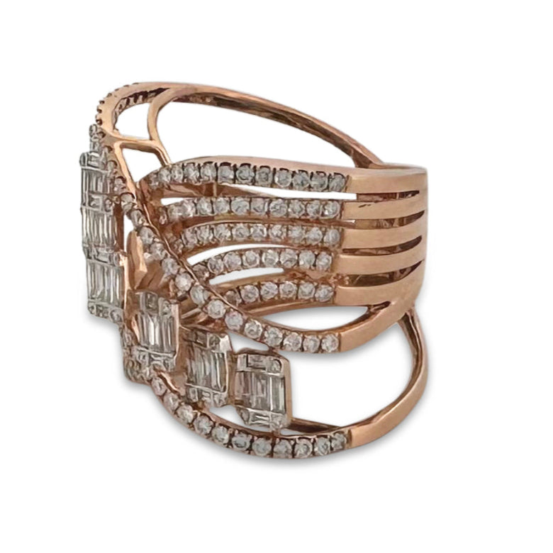 2ctw Round & Baguette Natural Diamond Cocktail Ring in 18k Rose Gold