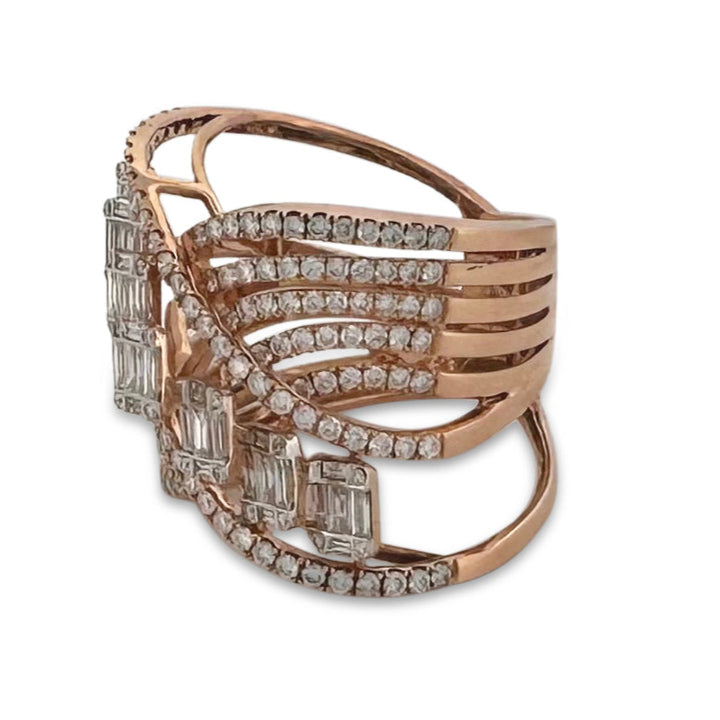 2ctw Round & Baguette Natural Diamond Cocktail Ring in 18k Rose Gold