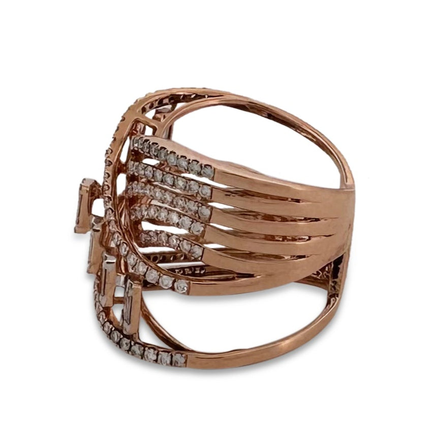 2ctw Round & Baguette Natural Diamond Cocktail Ring in 18k Rose Gold