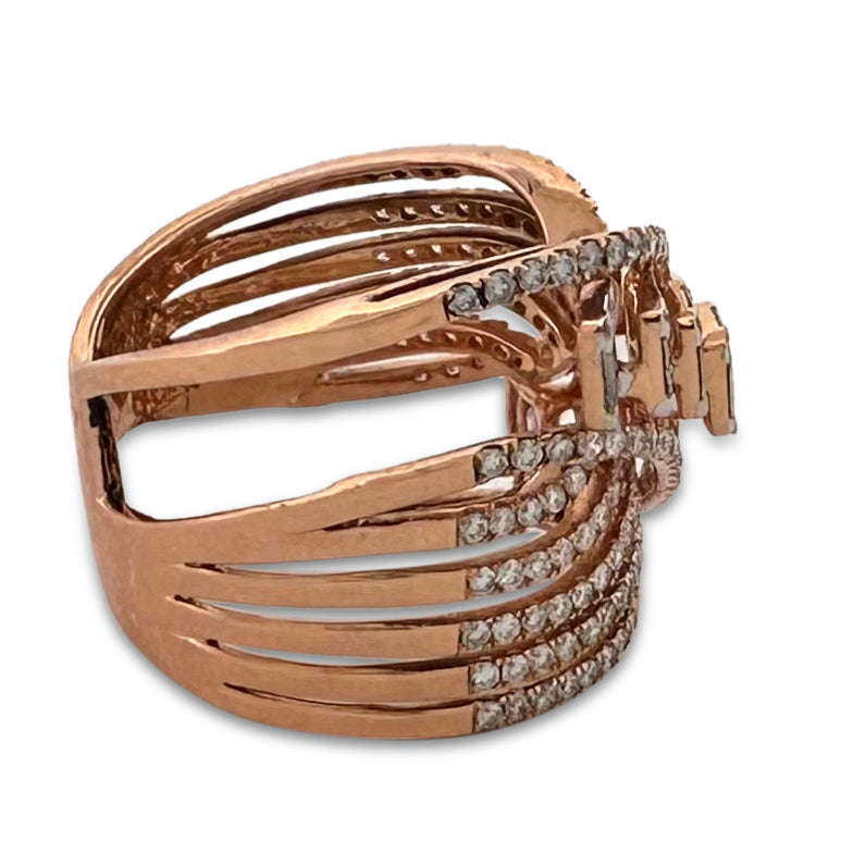 2ctw Round & Baguette Natural Diamond Cocktail Ring in 18k Rose Gold
