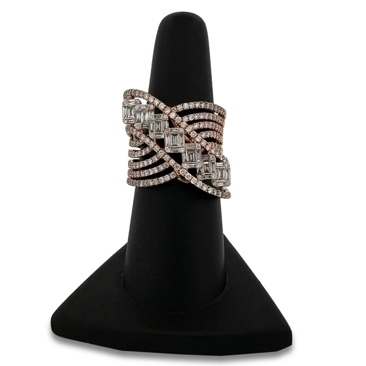 2ctw Round & Baguette Natural Diamond Cocktail Ring in 18k Rose Gold