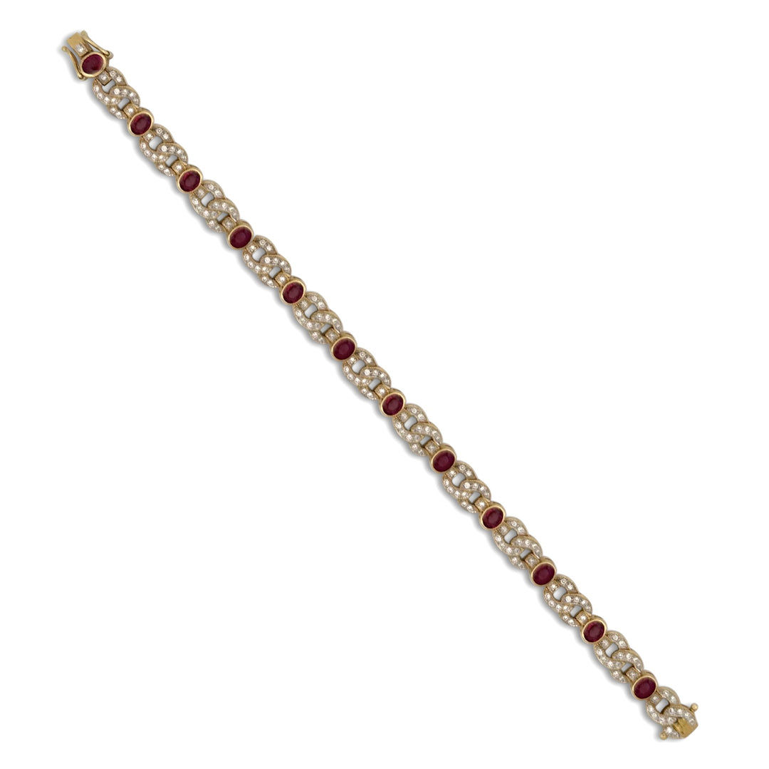 7ctw Oval Ruby and Natural Diamond Link Bracelet in 18k Yellow Gold