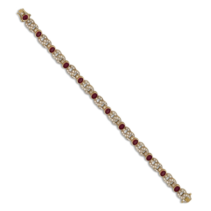 7ctw Oval Ruby and Natural Diamond Link Bracelet in 18k Yellow Gold