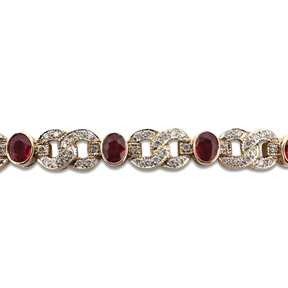 7ctw Oval Ruby and Natural Diamond Link Bracelet in 18k Yellow Gold